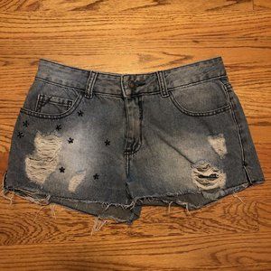 Pool Jeans Denim Shorts Wash Distressed Booty Frayed Stars 4th July Women's 9